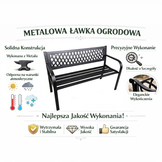Garden Bench Park Terrace Garden Metal 2 Seater Black 120 cm