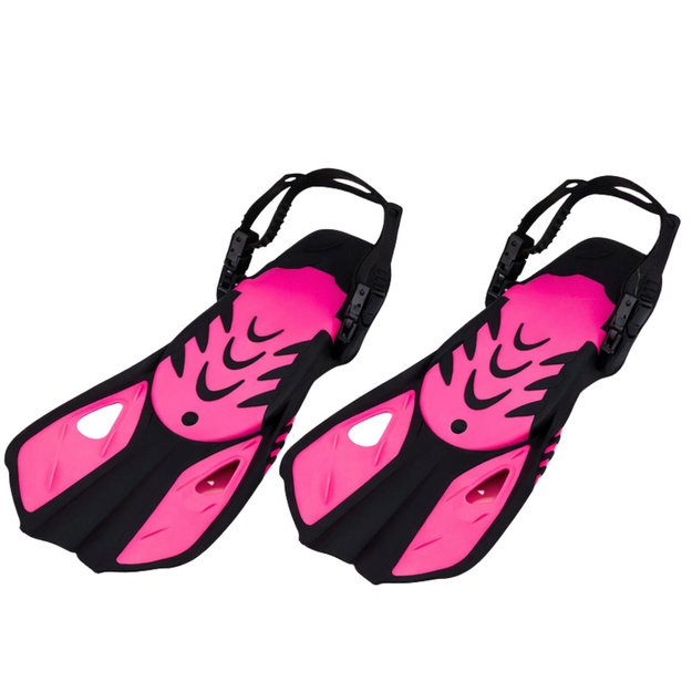 Snorkeling Set, Fins, Glasses, Snorkel, Black and Pink, S/M
