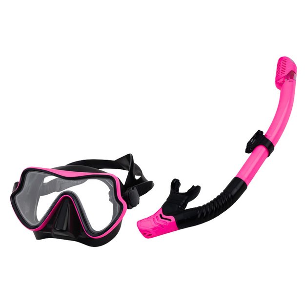 Snorkeling Set, Fins, Glasses, Snorkel, Black and Pink, S/M