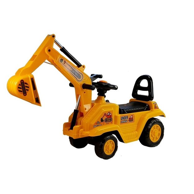 Excavator ride-on with a movable arm