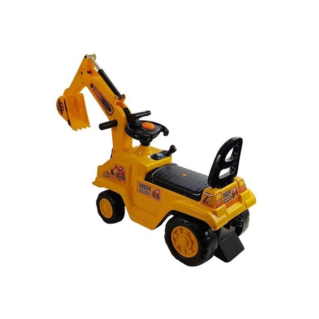 Excavator ride-on with a movable arm