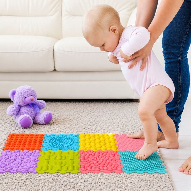 Sensorinis silikoninis dėlionės kilimėlis 25 cm 12 vnt.