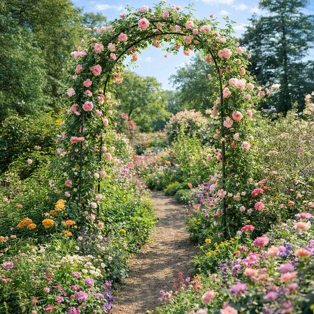 Pergola ogrodowa LUARO łuk uchwyt na r&oacute;że kwiaty bluszcz pnącza metalowa 240 x 140 cm
