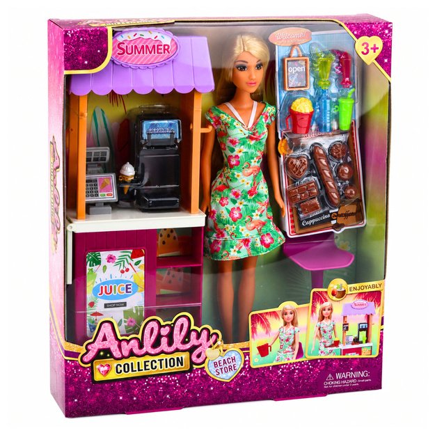 Anlily Doll Saleswoman with Drinks and Snacks Stand Accessories Set