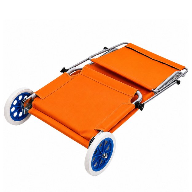 Folding Garden Beach Deckchair on Wheels with Canopy, Aluminum, Orange