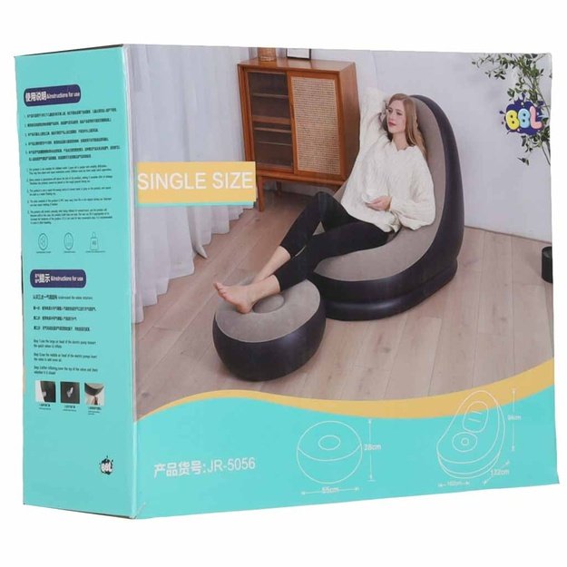 Fotel z podn&oacute;żkiem wypoczynkowy dmuchany sofa pufa pompka zestaw 2w1