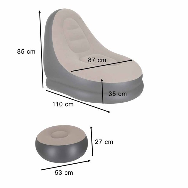Fotel z podn&oacute;żkiem wypoczynkowy dmuchany sofa pufa pompka zestaw 2w1
