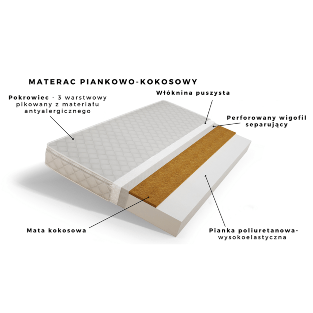 Bed Kacper white with drawer with coconut mattress 160/80