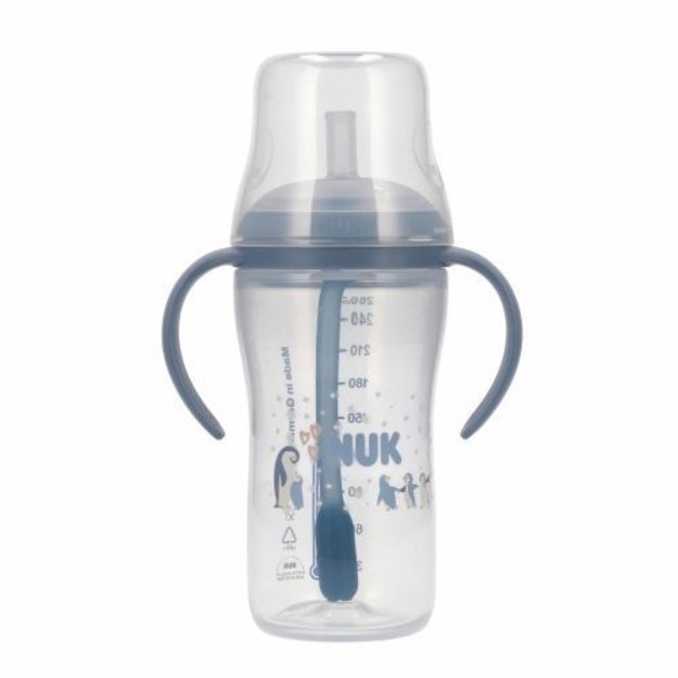 NUK „Perfect Match“ mokomasis buteliukas su šiaudeliu, 260 ml, „Pingvinas“