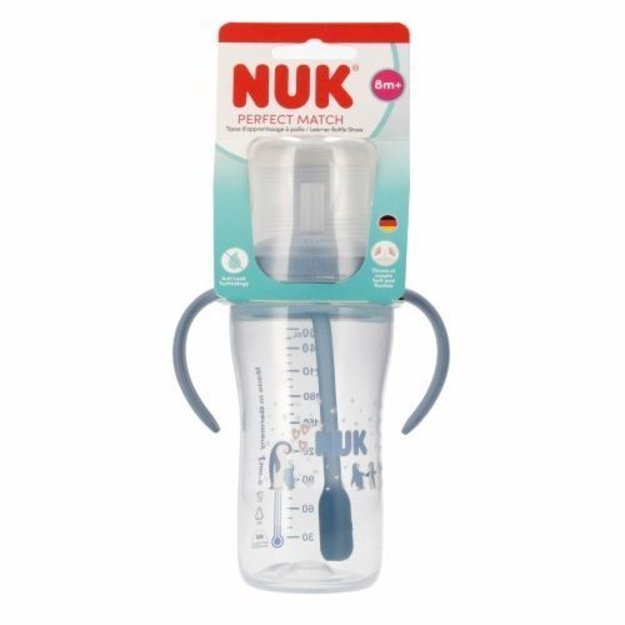 NUK „Perfect Match“ mokomasis buteliukas su šiaudeliu, 260 ml, „Pingvinas“