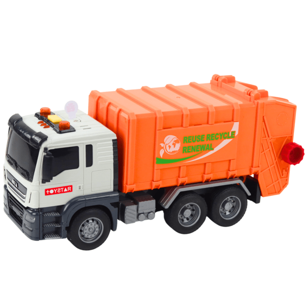 Garbage Truck Garbage Bins Lights Sounds Orange 1:14