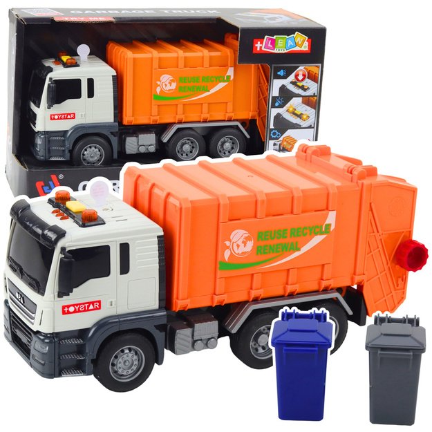 Garbage Truck Garbage Bins Lights Sounds Orange 1:14