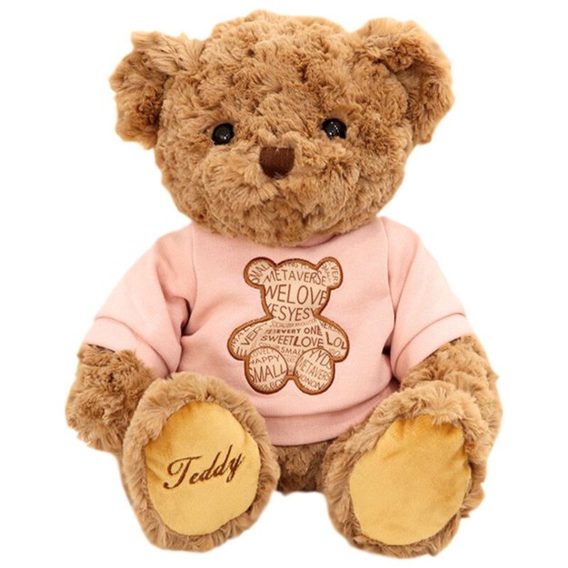 Plush Mascot Cuddly Toy Teddy Bear In Pink T-shirt Brown 30cm