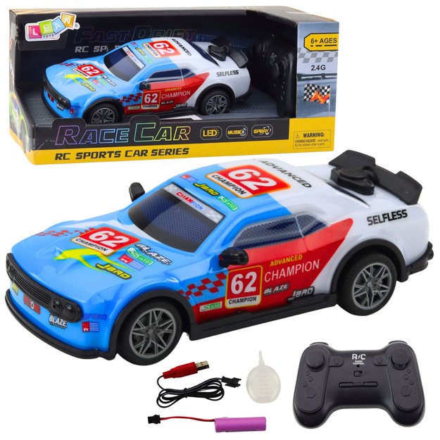RC Remote Control Sports Car Lights Water Vapor Blue 1:22