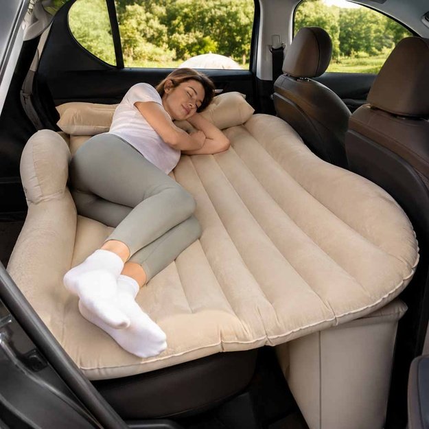 Automobilinės lovos čiužinys pripučiamas + pompa smėlio spalvos