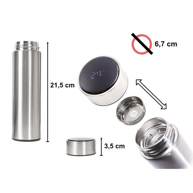  Thermos  puodelis smart LED 500ml sidabrinis