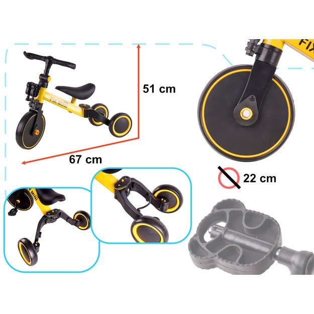 Trike Fix Mini cross trike 3in1 with pedals (yellow)