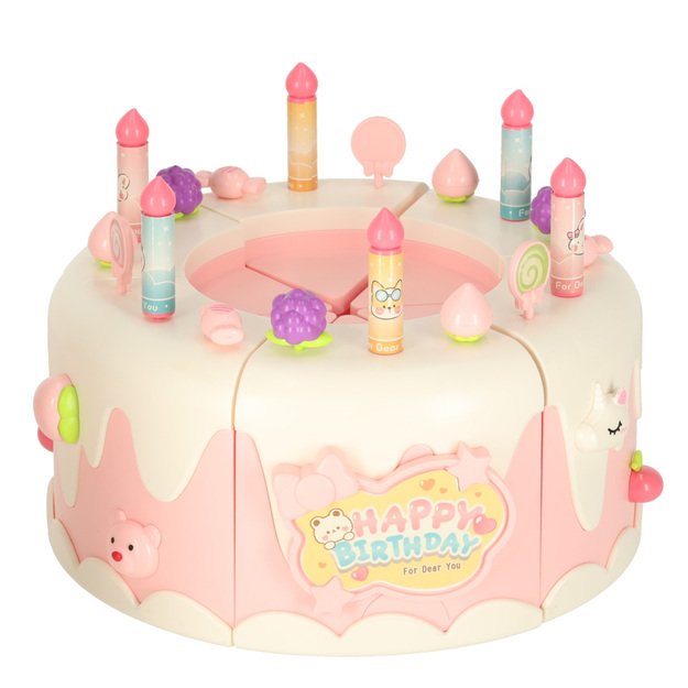 Gimtadienio tortas sukrauti pjaustymo Velcro muzikos šviesos virtuvė 16 vienetų rožinė 2