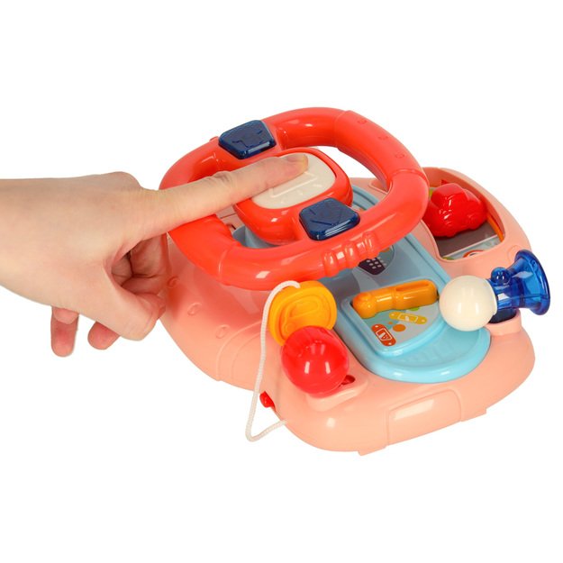 Kūdikio mažylio interaktyvus vairas į vežimėlį simuliatorius muzika skamba rausvai 5