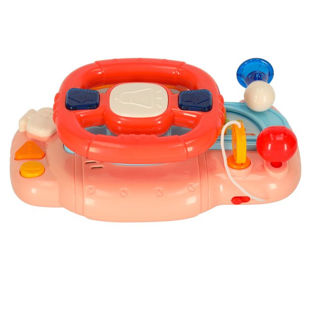 Kūdikio mažylio interaktyvus vairas į vežimėlį simuliatorius muzika skamba rausvai 4