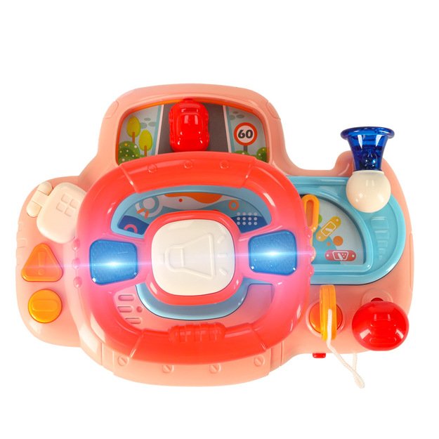 Kūdikio mažylio interaktyvus vairas į vežimėlį simuliatorius muzika skamba rausvai 1