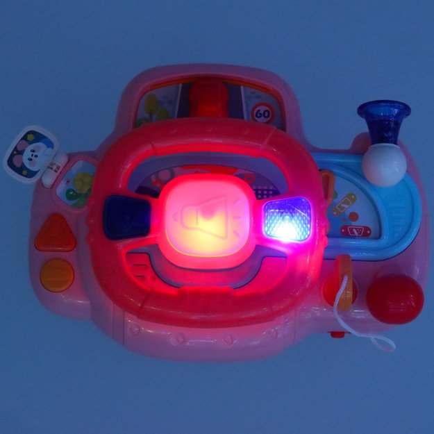 Kūdikio mažylio interaktyvus vairas į vežimėlį simuliatorius muzika skamba rausvai 7