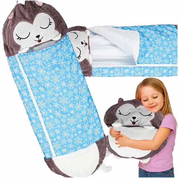 Vaikiškas miegmaišis turistinė pagalvė 2in1 135x50cm mėlyna 1