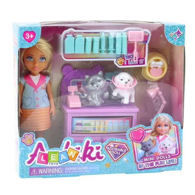 VETERINARĖ MINI LĖLĖ SU GYVŪNŲ GYDYMO RINKINIU 4