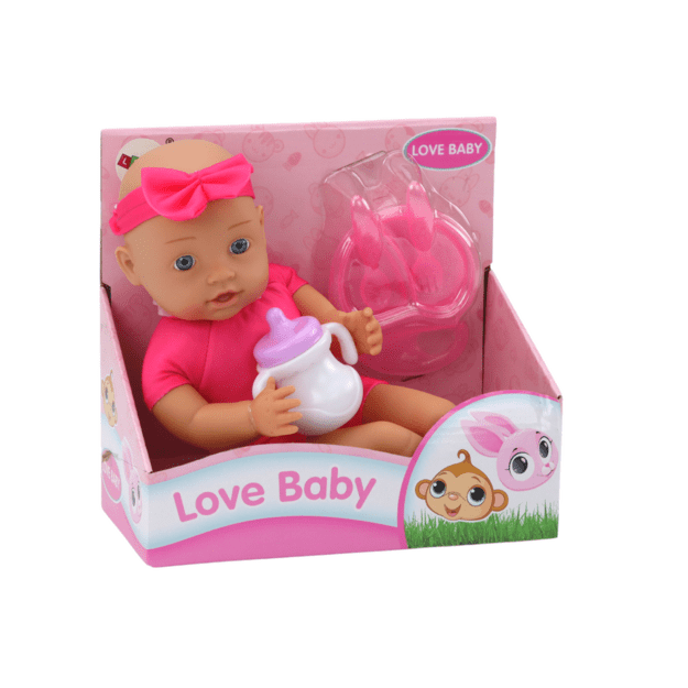 Baby doll, pink clothes, headband, feeding accessories 3