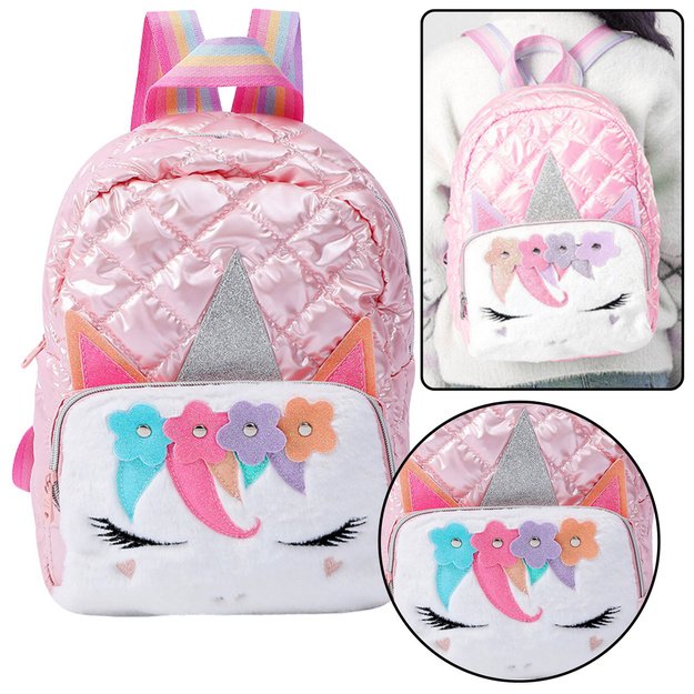Children s Quilted School Backpack Unicorn Yellow 32cm 2