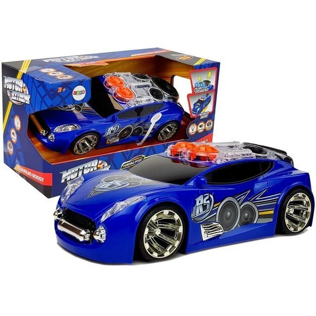 Sportinis automobilinis didžėjus su stogo garsiakalbiais, muzika, žibintais