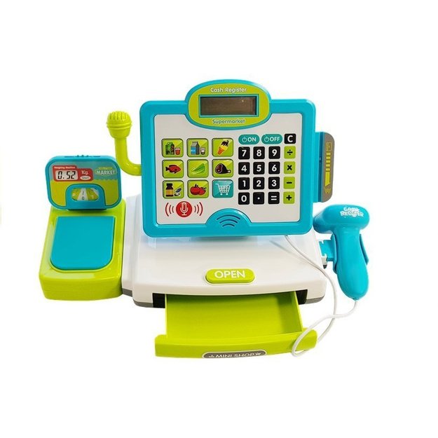 Children s cash register Blue with a basket 2