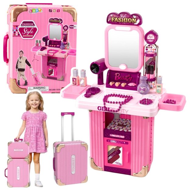Dressing Table Makeup Set in a Suitcase Accessories 2 in 1 Pink