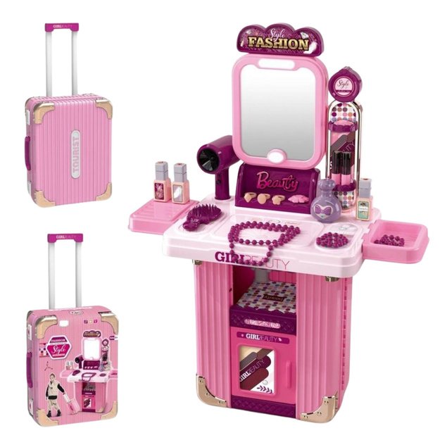 Dressing Table Makeup Set in a Suitcase Accessories 2 in 1 Pink 2