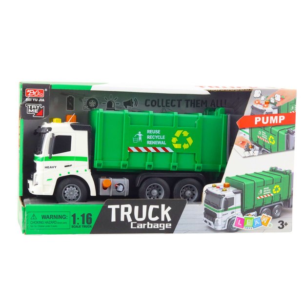 Garbage Truck Garbage Can Lights Sounds Green 1:16 4