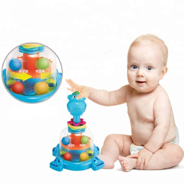 Hippopotamus Spinning Top With Balls For Babies Blue 1
