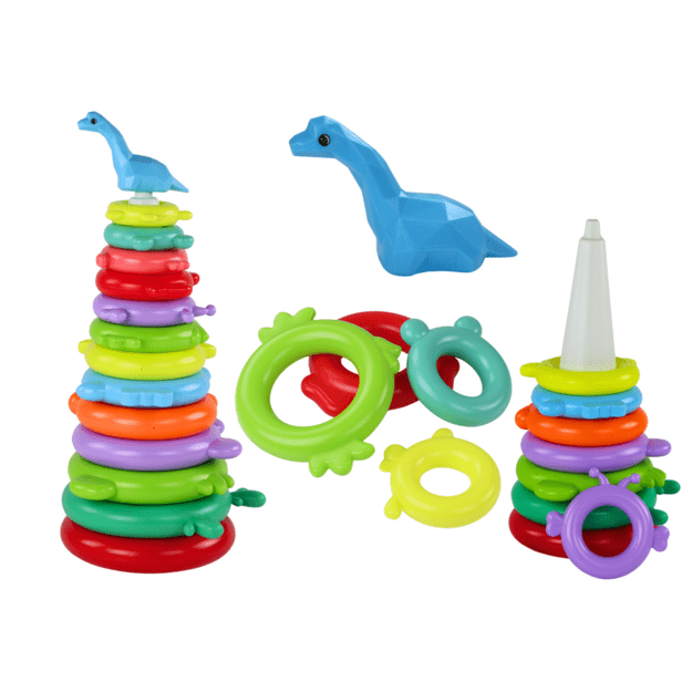 Žirafos piramidės dėlionė 13 ratų spalvinga 43cm x 18cm x 18cm