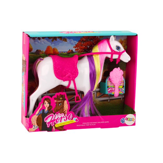 Arklio figūrėlė Baltas arklys, prižiūrintis balną, arklidė, žirgynas, ūkis, mielas arklys 3