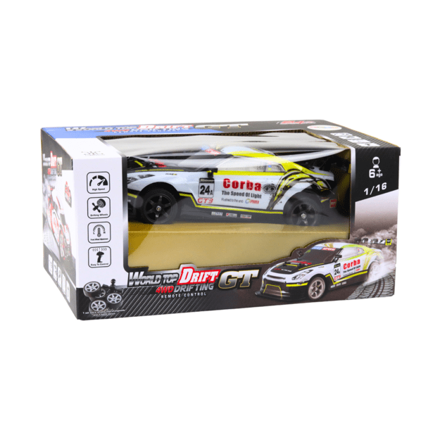 RC sportinis automobilis 1:16 Driftas keičiamais ratais baltos ir geltonos spalvos 5