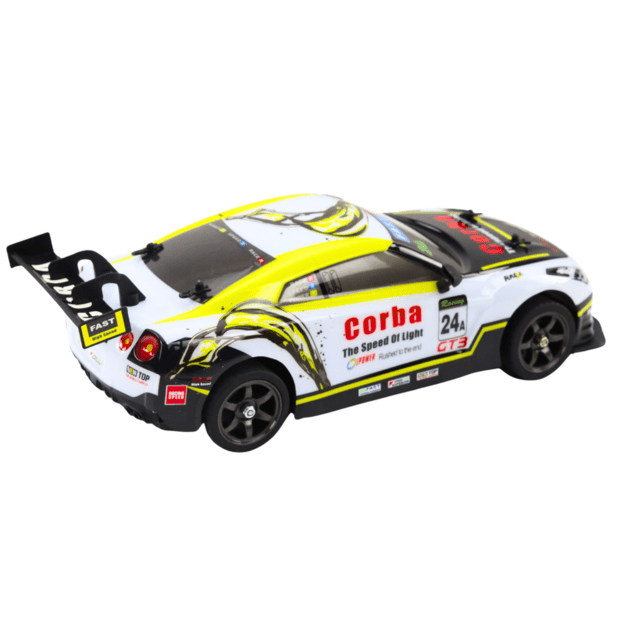 RC sportinis automobilis 1:16 Driftas keičiamais ratais baltos ir geltonos spalvos 1