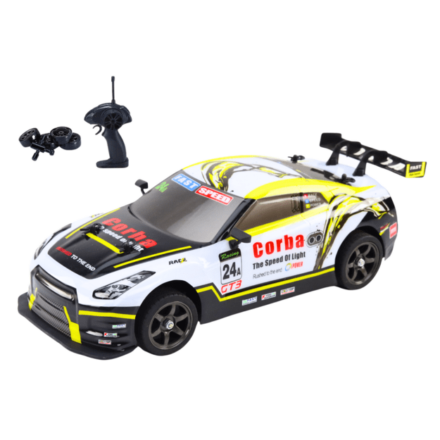 RC sportinis automobilis 1:16 Driftas keičiamais ratais baltos ir geltonos spalvos 3