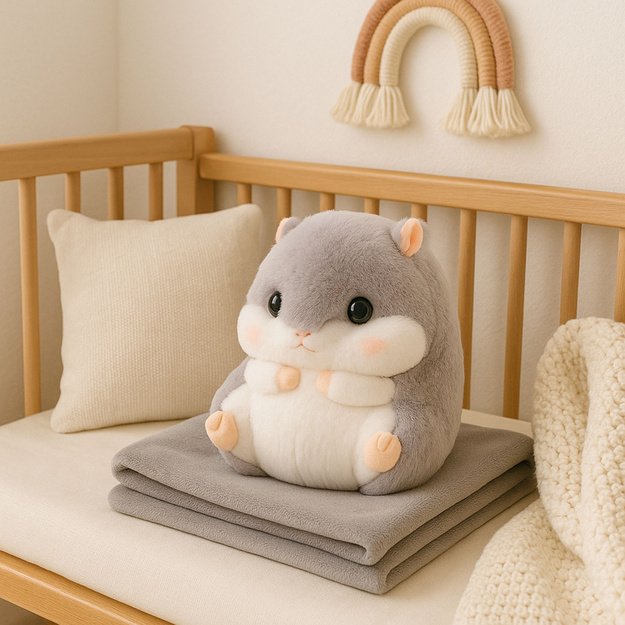 Plush Hamster Hand Warmer Blanket 190 x 100 cm 3in1 Gray 35cm 1