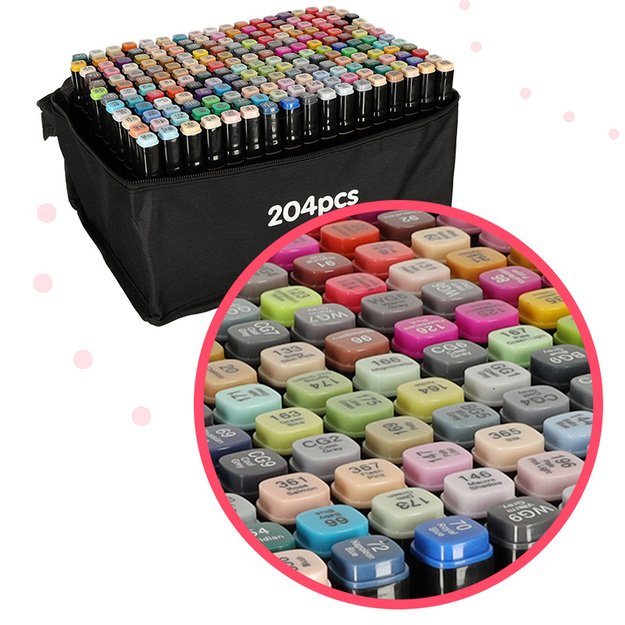 Dvipusiai spalvoti flomasteriai su dėklu 204 vnt. 2