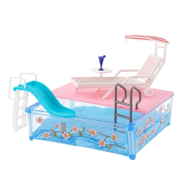 Summer Resort Doll Set with Pool, Slide, Sunbeds, and Umbrella 1