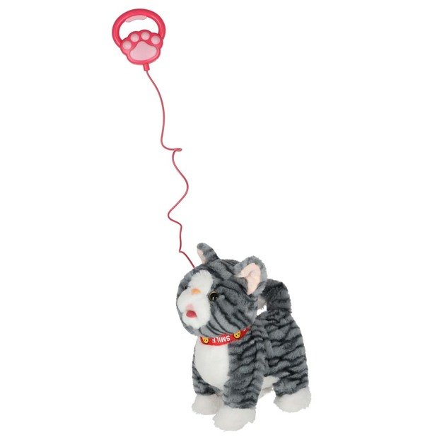 Interaktyvi katė ant pavadėlio miauksi vaik&scaron;to vizgina uodegą vizgina pilką 5