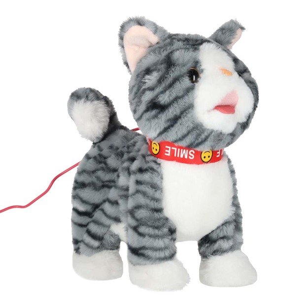 Interaktyvi katė ant pavadėlio miauksi vaik&scaron;to vizgina uodegą vizgina pilką 6