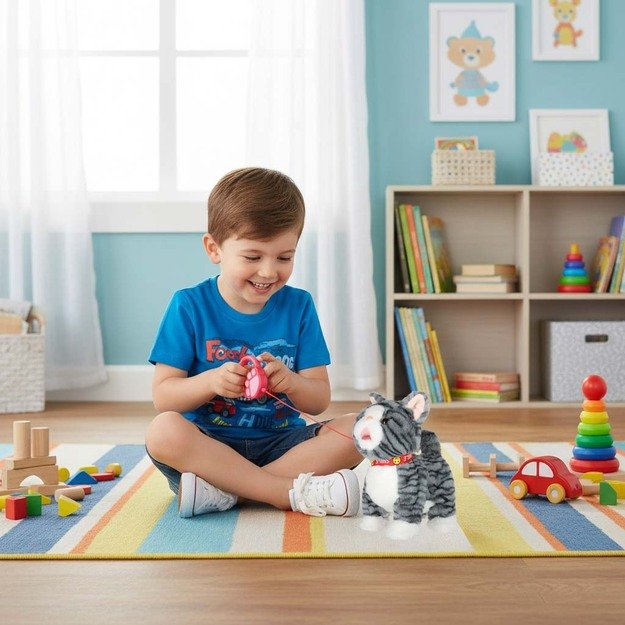 Interaktyvi katė ant pavadėlio miauksi vaik&scaron;to vizgina uodegą vizgina pilką 8