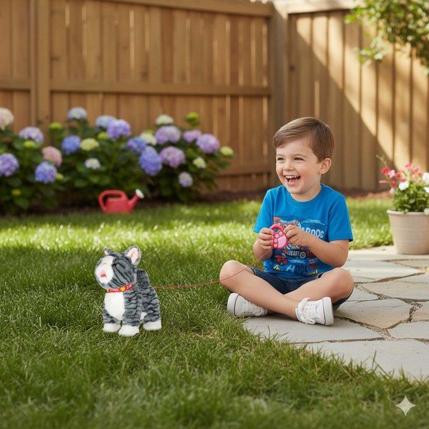 Interaktyvi katė ant pavadėlio miauksi vaik&scaron;to vizgina uodegą vizgina pilką 9