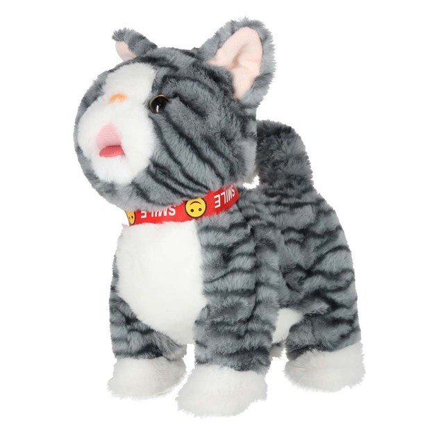 Interaktyvi katė ant pavadėlio miauksi vaik&scaron;to vizgina uodegą vizgina pilką 1