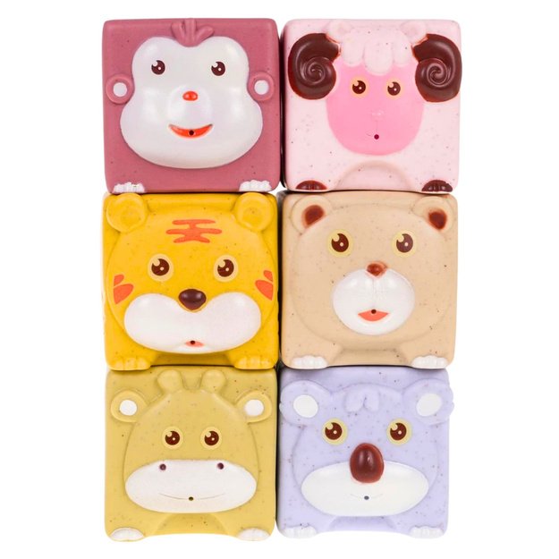 Sensoriniai minkšti blokeliai su gyvūnais iš ECO gumos – edukacinis rinkinys, 18 dalių 2